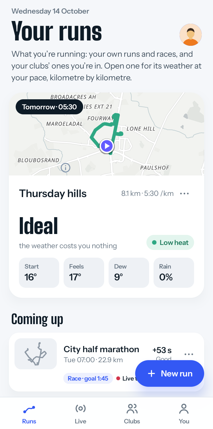 RunFast on Android: your runs, with a race and its weather